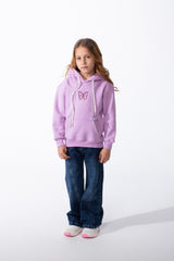 Girl's Oversized Crew Neck Ribbed Cuffs Bold Chest Graphic Sweatshirt