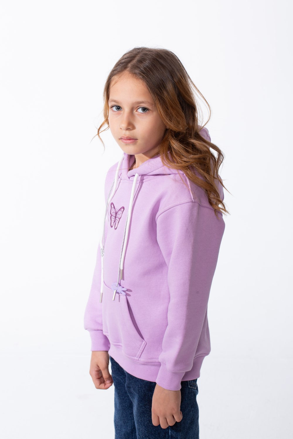 Girl's Oversized Crew Neck Ribbed Cuffs Bold Chest Graphic Sweatshirt