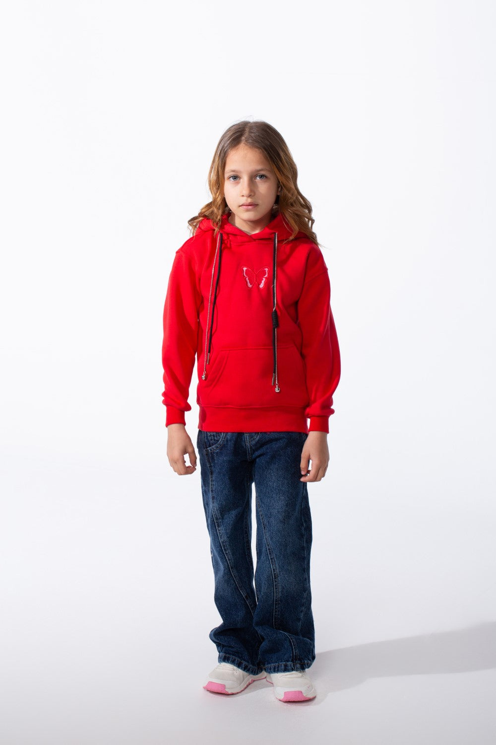 Girl's Oversized Crew Neck Ribbed Cuffs Bold Chest Graphic Sweatshirt