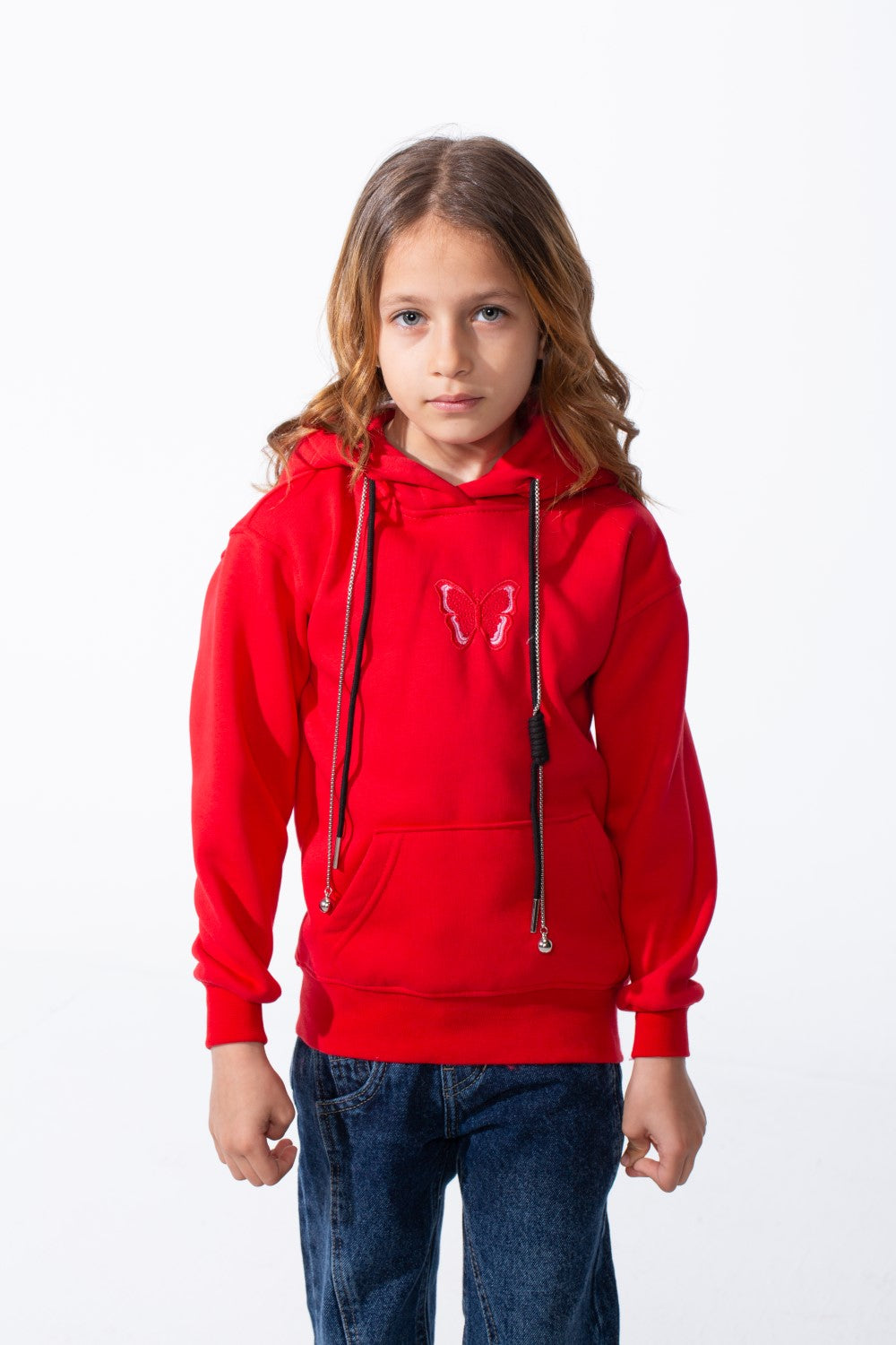Girl's Oversized Crew Neck Ribbed Cuffs Bold Chest Graphic Sweatshirt