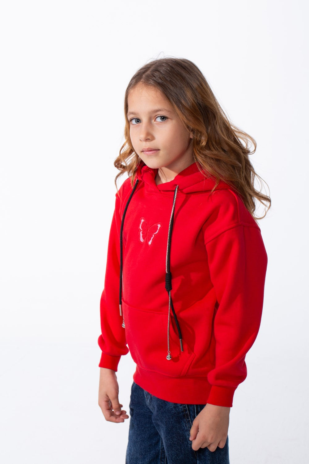 Girl's Oversized Crew Neck Ribbed Cuffs Bold Chest Graphic Sweatshirt