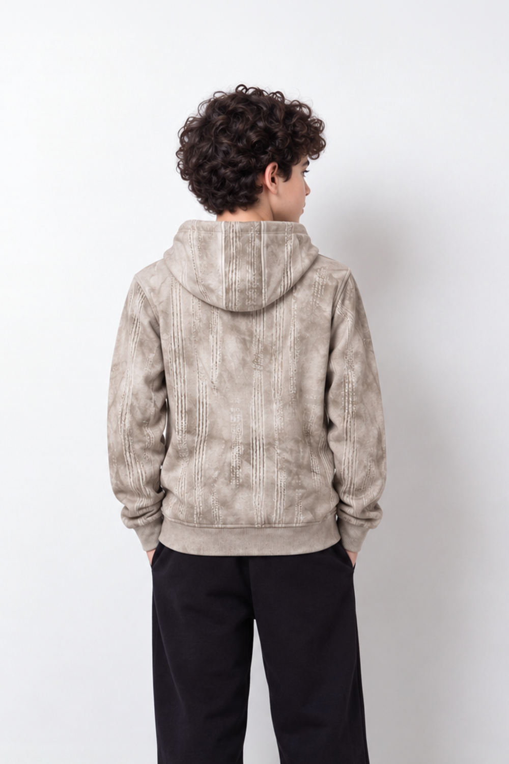 Boy's Tomato Store Winter Textured Fleece Hoodie Long Sleeve Tonal Plaid Pattern Kangaroo Pocket Slim Fit