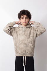 Boy's Tomato Store Winter Textured Fleece Hoodie Long Sleeve Tonal Plaid Pattern Kangaroo Pocket Slim Fit