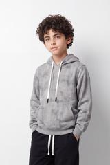Boy's Tomato Store Winter Textured Fleece Hoodie Long Sleeve Tonal Plaid Pattern Kangaroo Pocket Slim Fit