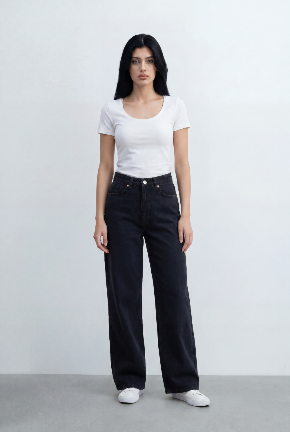Women's Wide Leg High Rise Jeans Denim Five Pocket Style With Zip Fly Closure Tomato Store