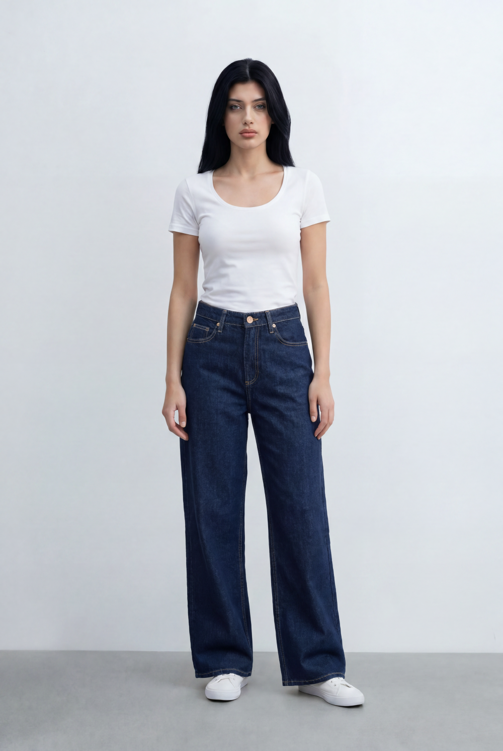 Women's Wide Leg High Rise Jeans Denim Five Pocket Style With Zip Fly Closure Tomato Store
