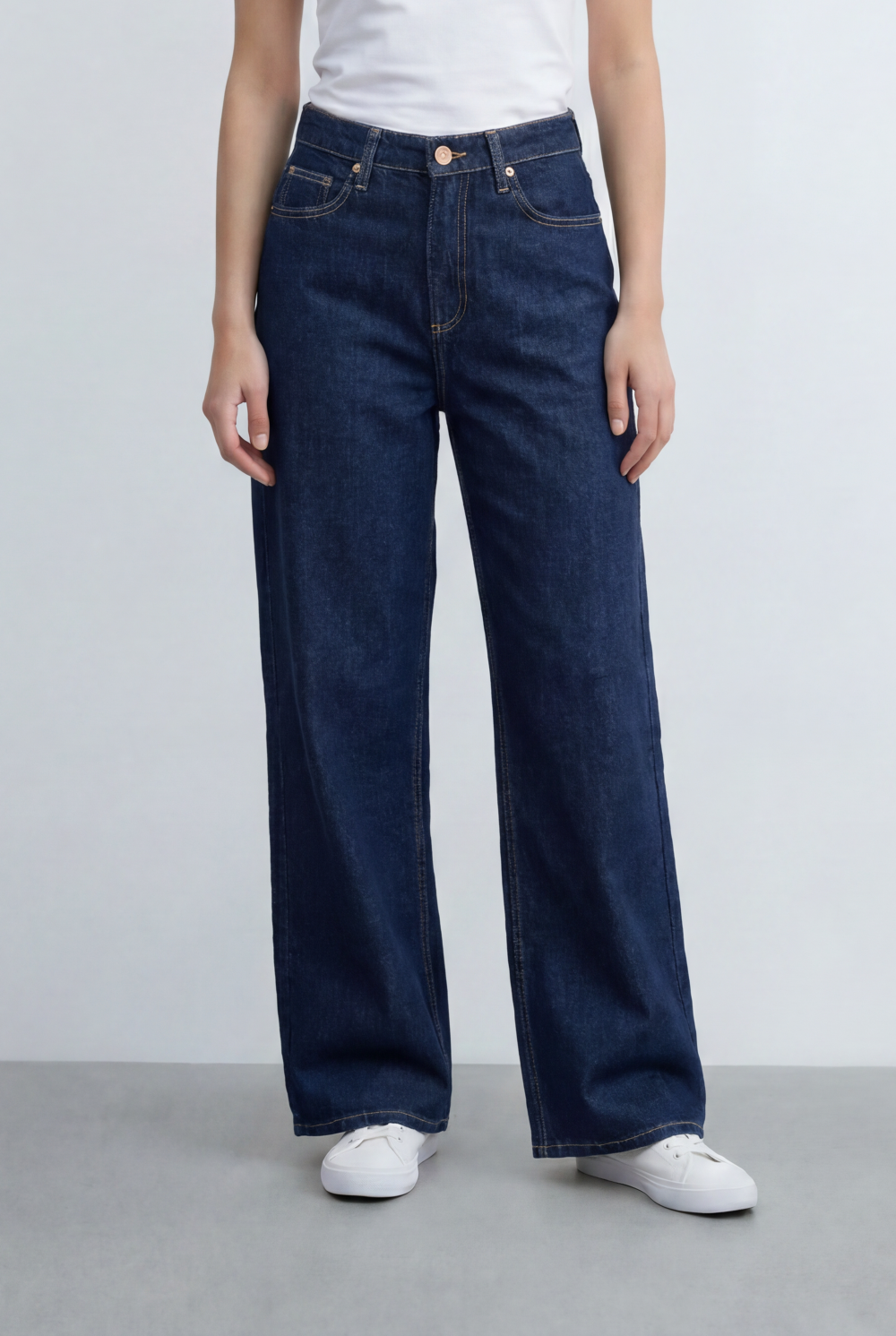 Women's Wide Leg High Rise Jeans Denim Five Pocket Style With Zip Fly Closure Tomato Store