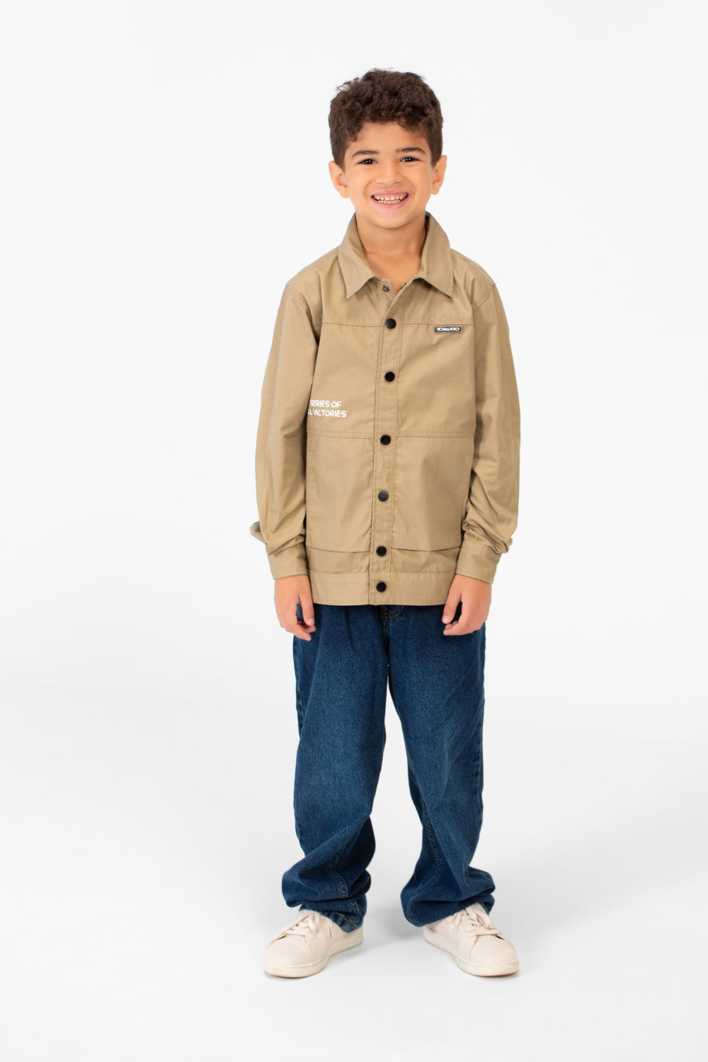 Boy's Tomato Gabardine Text Print Collar Long Sleeves Shirt