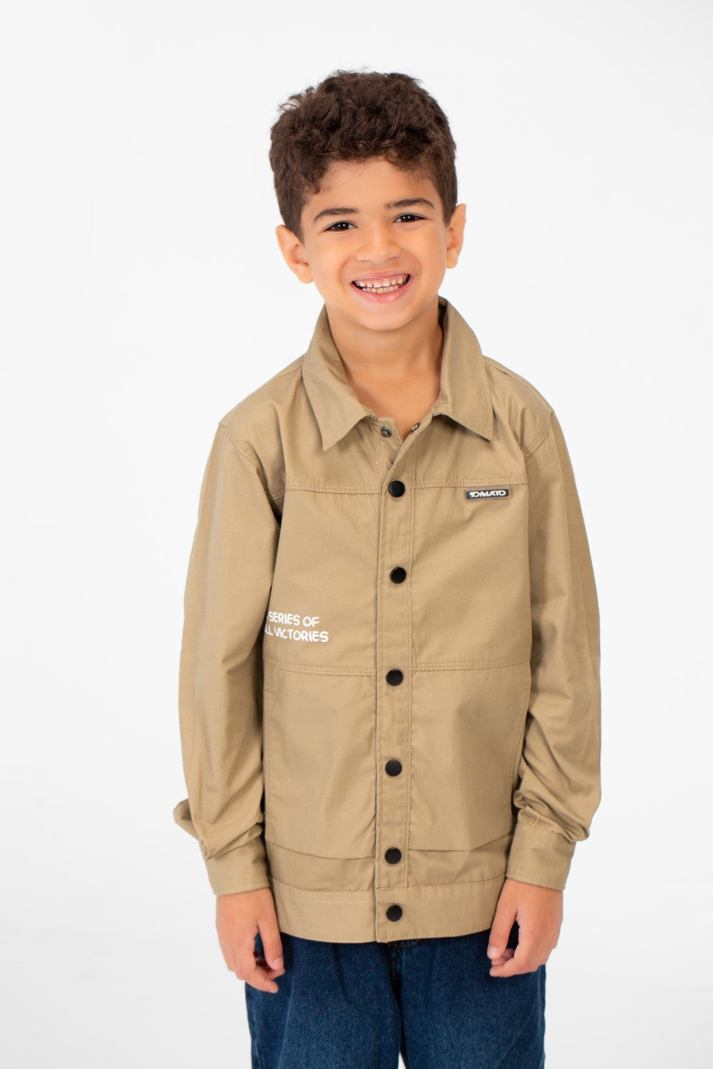 Boy's Tomato Gabardine Text Print Collar Long Sleeves Shirt