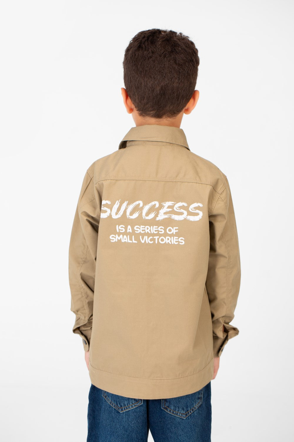 Boy's Tomato Gabardine Text Print Collar Long Sleeves Shirt