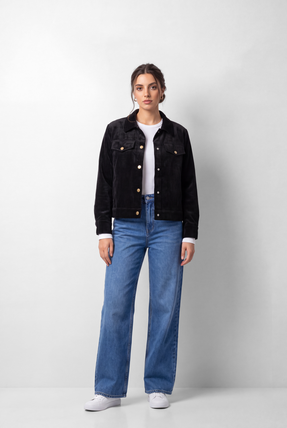 Women's Tomato Store Winter Corduroy Velvet Shirt Classic Collar Gold Snap Button