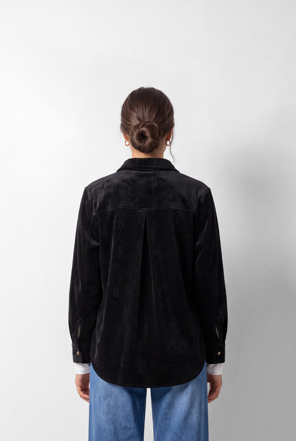 Women's Tomato Store Winter Corduroy Velvet Shirt Classic Collar Gold Snap Button