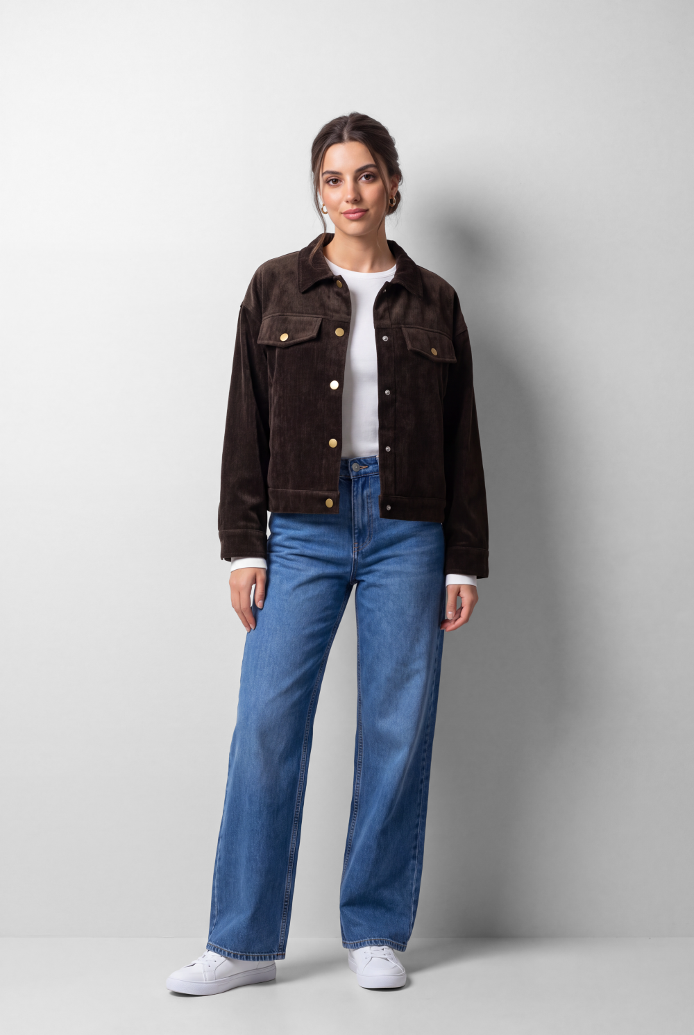 Women's Tomato Store Winter Corduroy Velvet Shirt Classic Collar Gold Snap Button