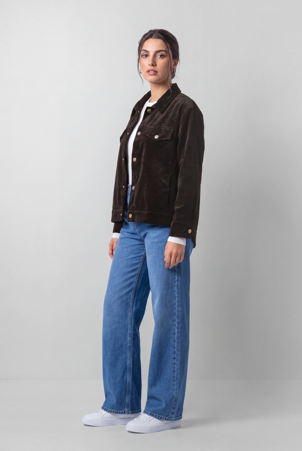 Women's Tomato Store Winter Corduroy Velvet Shirt Classic Collar Gold Snap Button