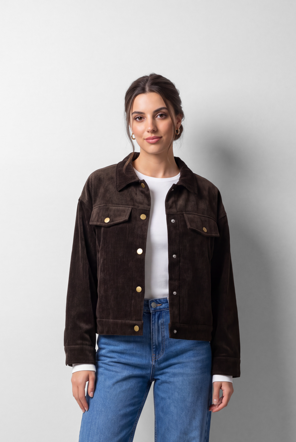 Women's Tomato Store Winter Corduroy Velvet Shirt Classic Collar Gold Snap Button