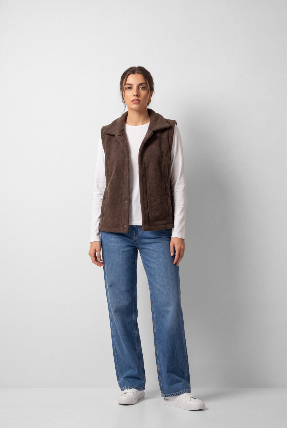 Women's Tomato Store Velvet Vest Sleeveless Wide Collar Snap Button Front Side Pockets Soft Textured Finish