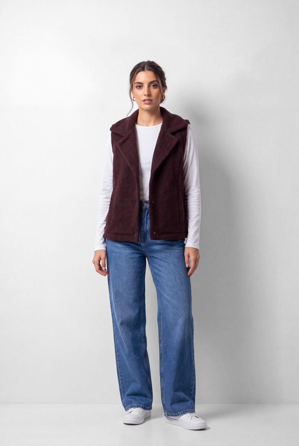 Women's Tomato Store Velvet Vest Sleeveless Wide Collar Snap Button Front Side Pockets Soft Textured Finish