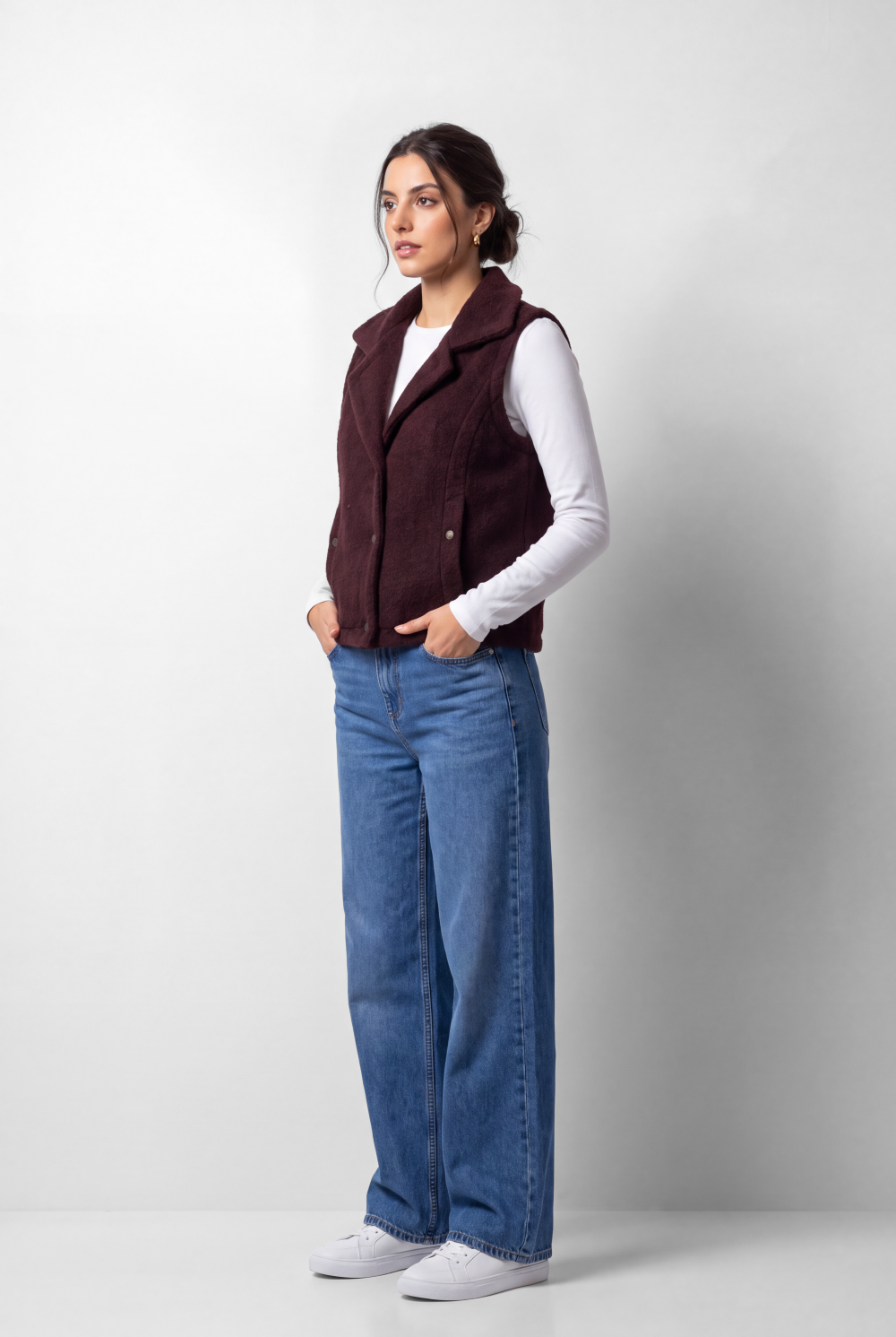 Women's Tomato Store Velvet Vest Sleeveless Wide Collar Snap Button Front Side Pockets Soft Textured Finish