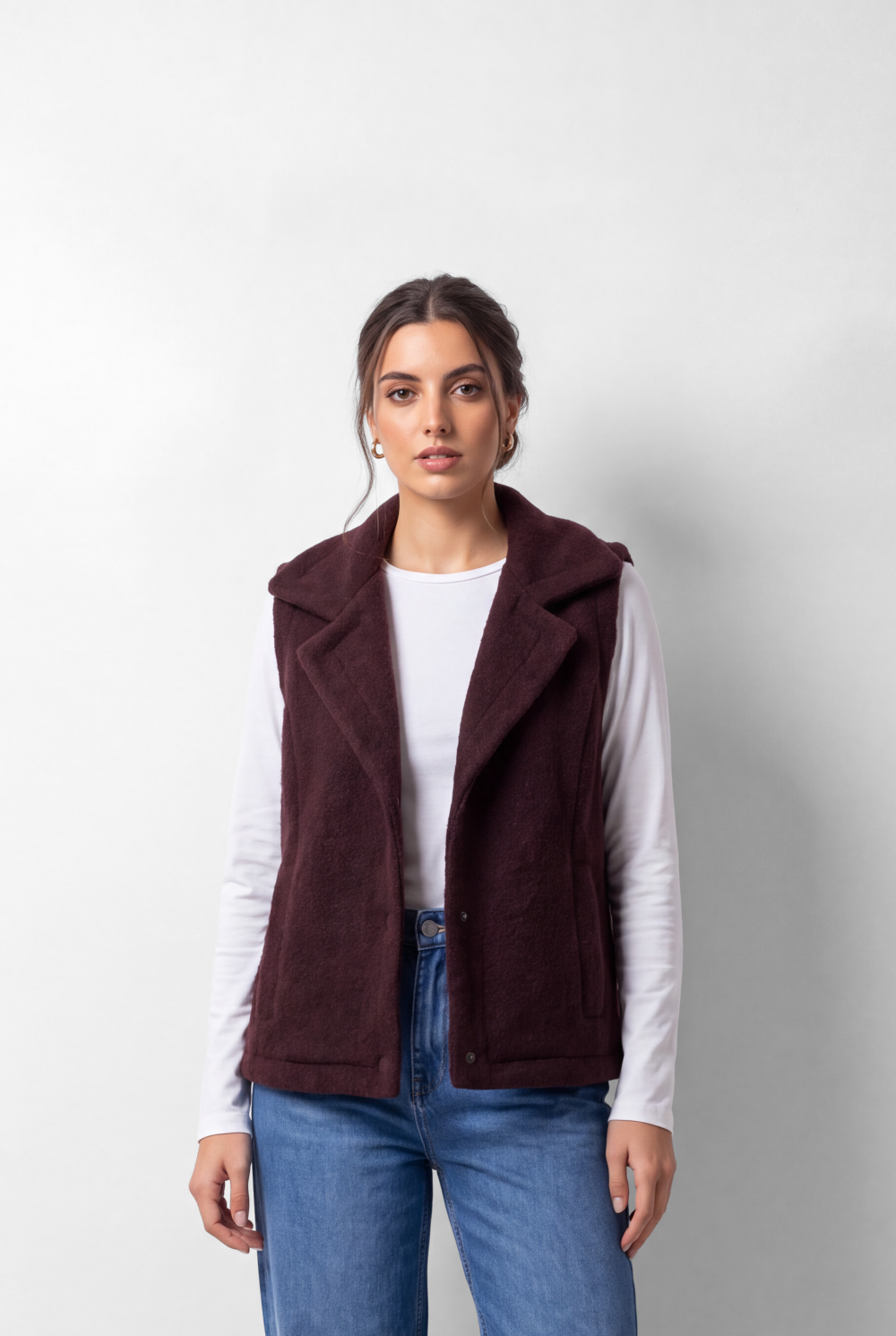Women's Tomato Store Velvet Vest Sleeveless Wide Collar Snap Button Front Side Pockets Soft Textured Finish