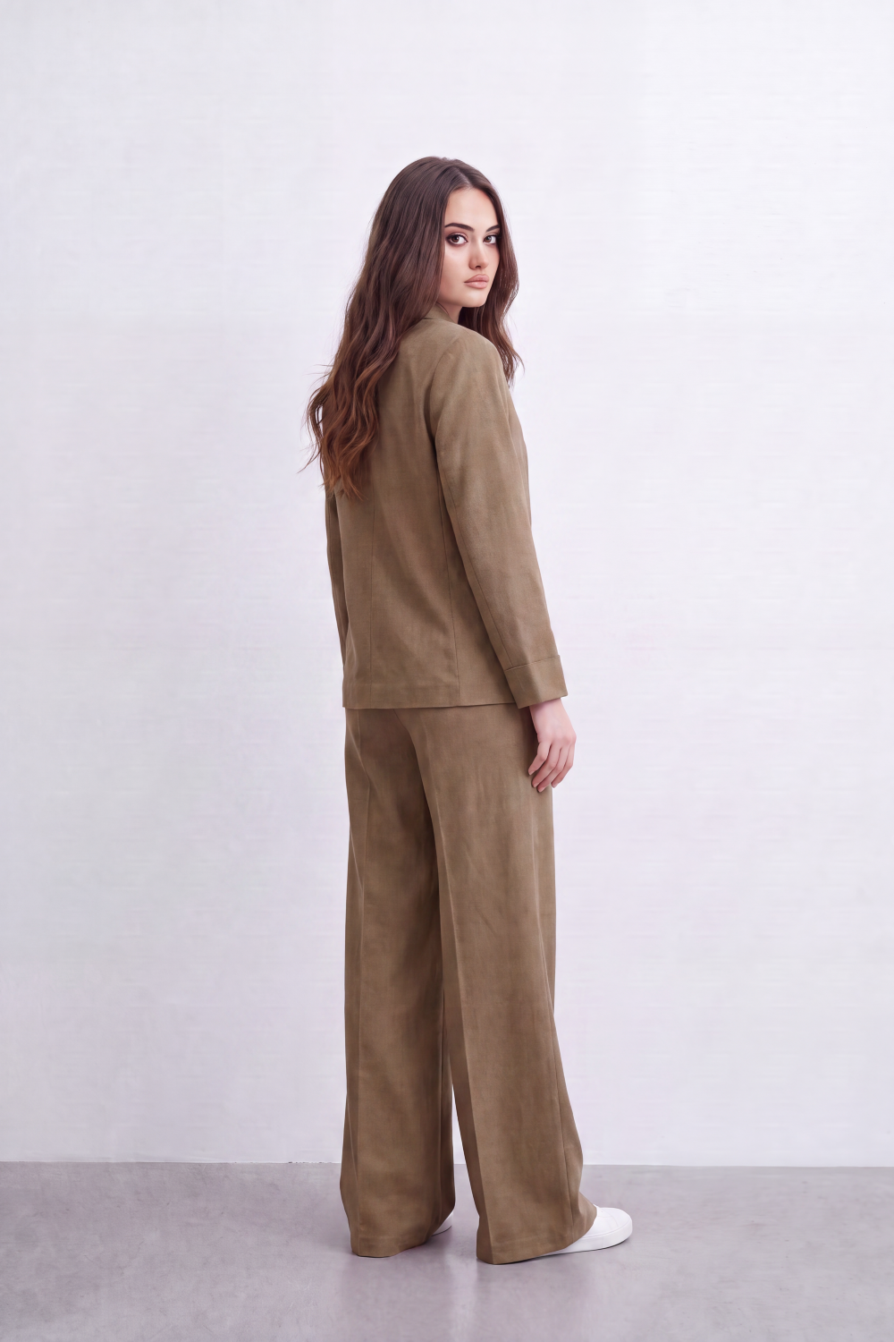 Women’s Tomato Store Soft Formal Outfit Tailored Co-Ord Set Plain Matte Surface Double Button Wrap Detail Wide Leg Shape Front Pleat Lines