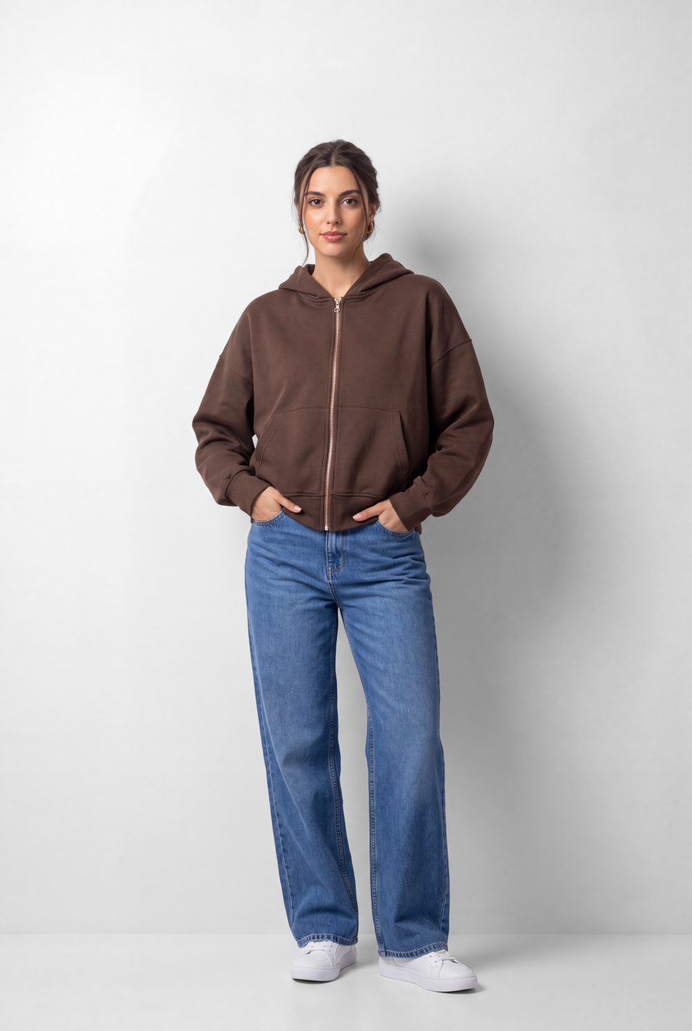 Women's Tomato Store Zip Sweatshirt Hooded Design Split Kangaroo Pockets
