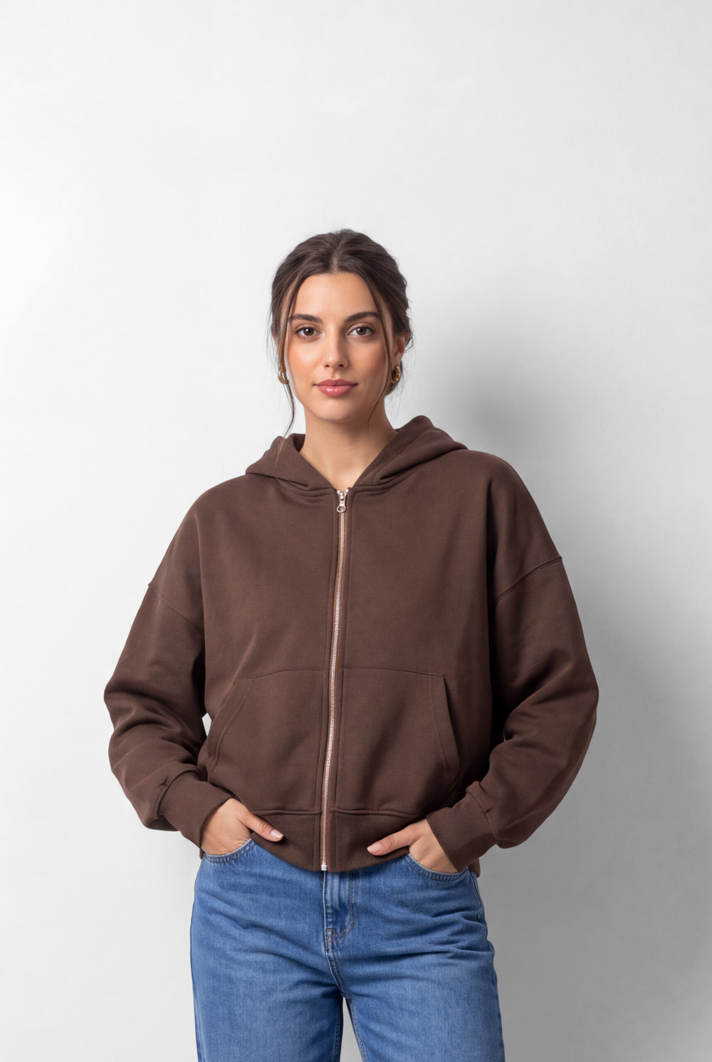 Women's Tomato Store Zip Sweatshirt Hooded Design Split Kangaroo Pockets