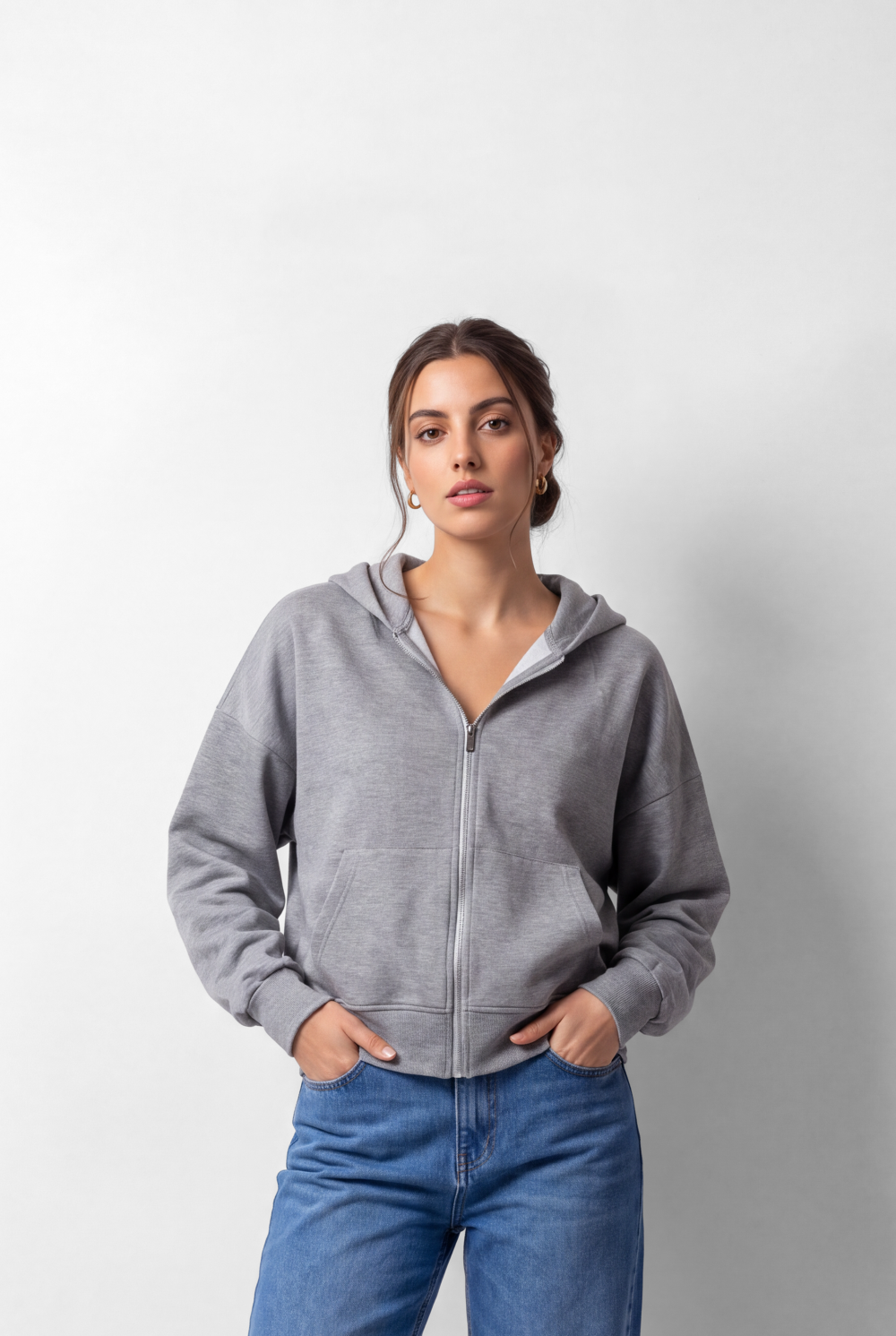 Women's Tomato Store Zip Sweatshirt Hooded Design Split Kangaroo Pockets