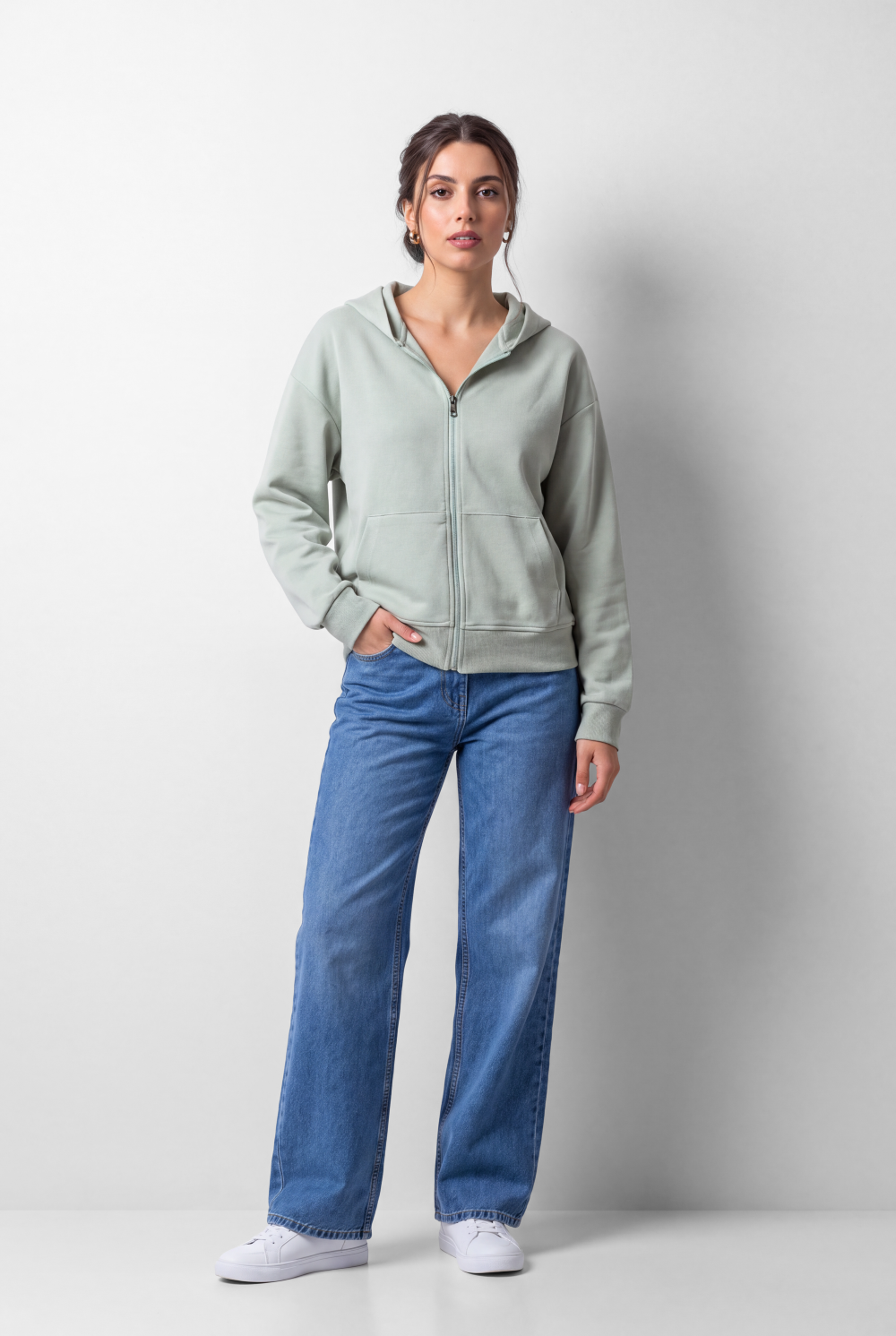 Women's Tomato Store Zip Sweatshirt Hooded Design Split Kangaroo Pockets