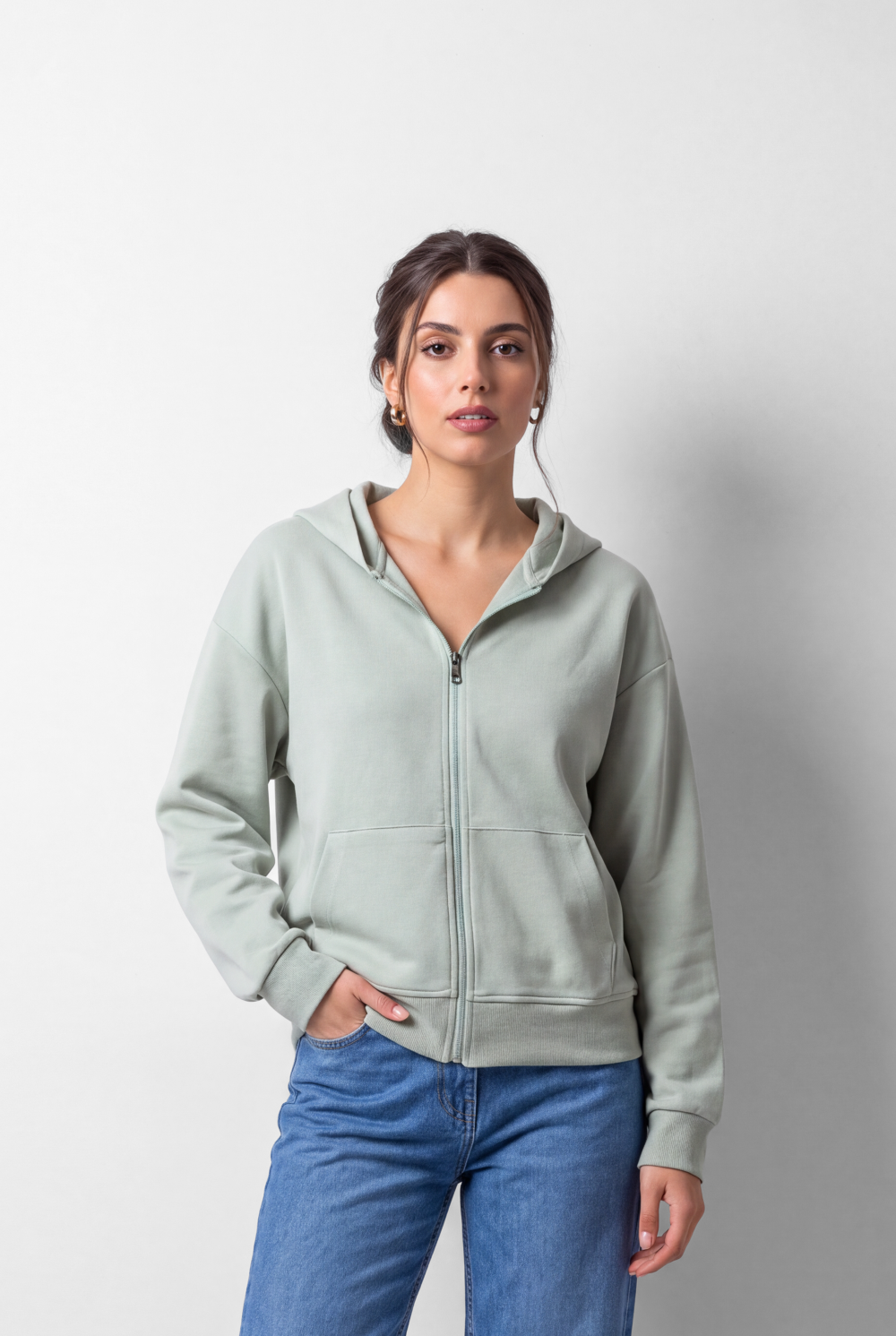 Women's Tomato Store Zip Sweatshirt Hooded Design Split Kangaroo Pockets