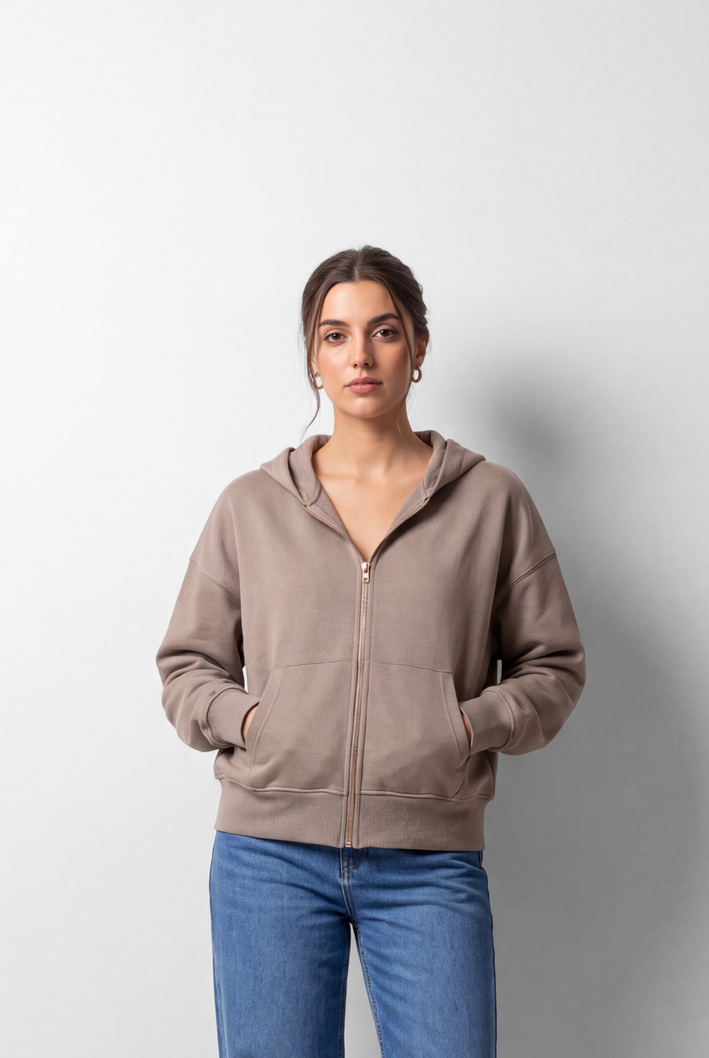 Women's Tomato Store Zip Sweatshirt Hooded Design Split Kangaroo Pockets