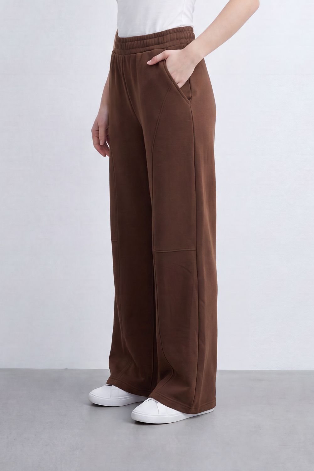 Women’s Tomato Store Air Column Wide Sweatpants Washed Plain Surface Front Seam Lines Elastic Waist Side Pockets Relaxed