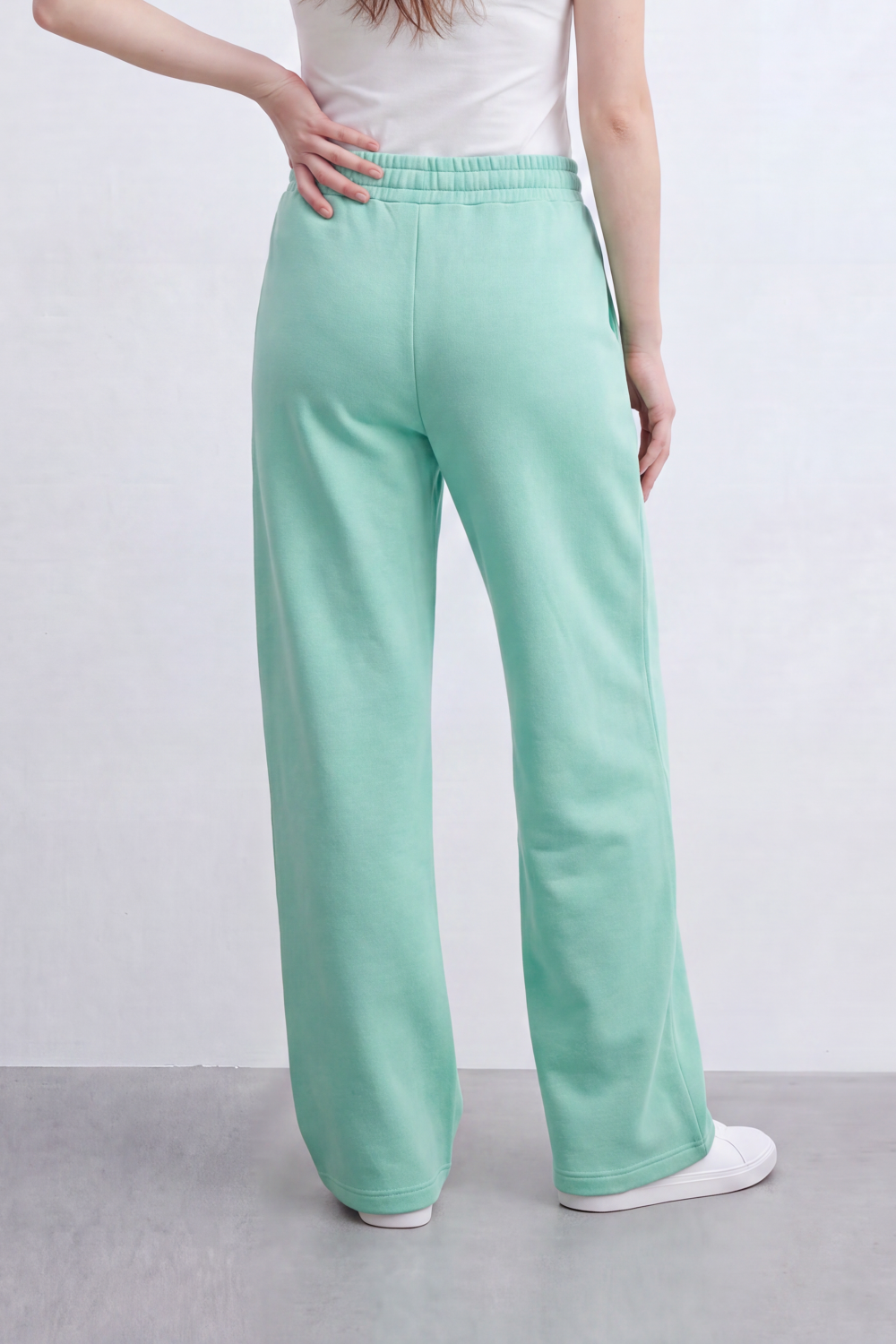 Women’s Tomato Store Air Column Wide Sweatpants Washed Plain Surface Front Seam Lines Elastic Waist Side Pockets Relaxed