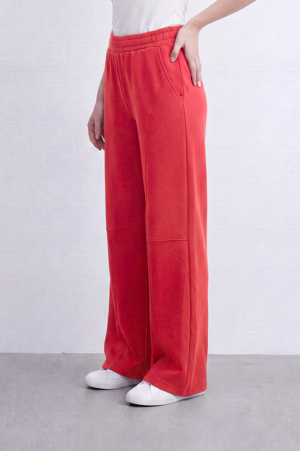 Women’s Tomato Store Air Column Wide Sweatpants Washed Plain Surface Front Seam Lines Elastic Waist Side Pockets Relaxed