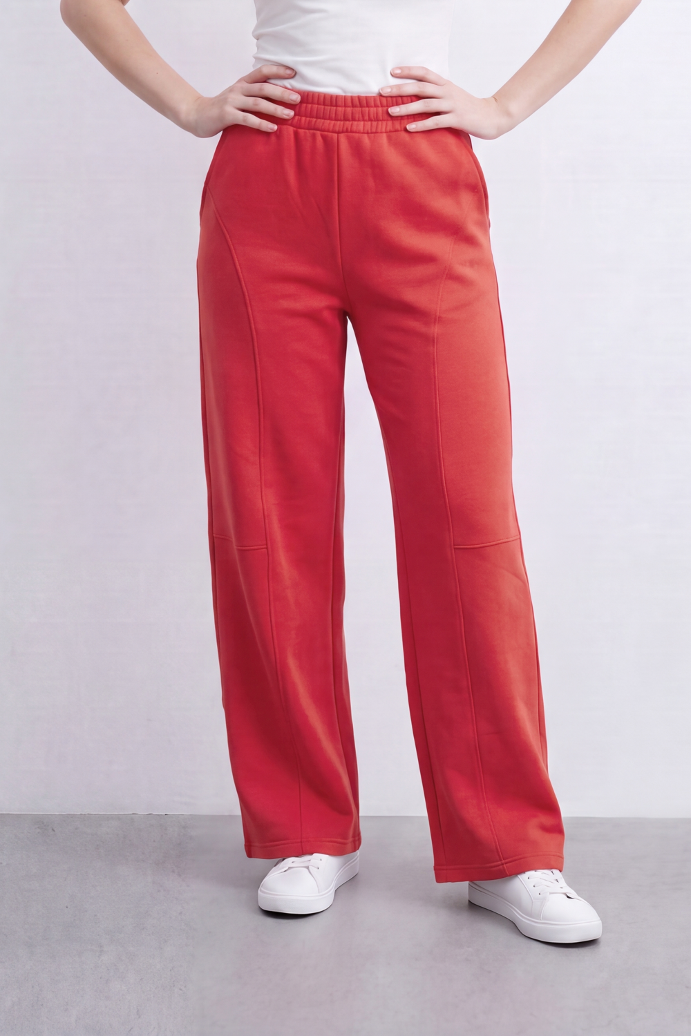 Women’s Tomato Store Air Column Wide Sweatpants Washed Plain Surface Front Seam Lines Elastic Waist Side Pockets Relaxed