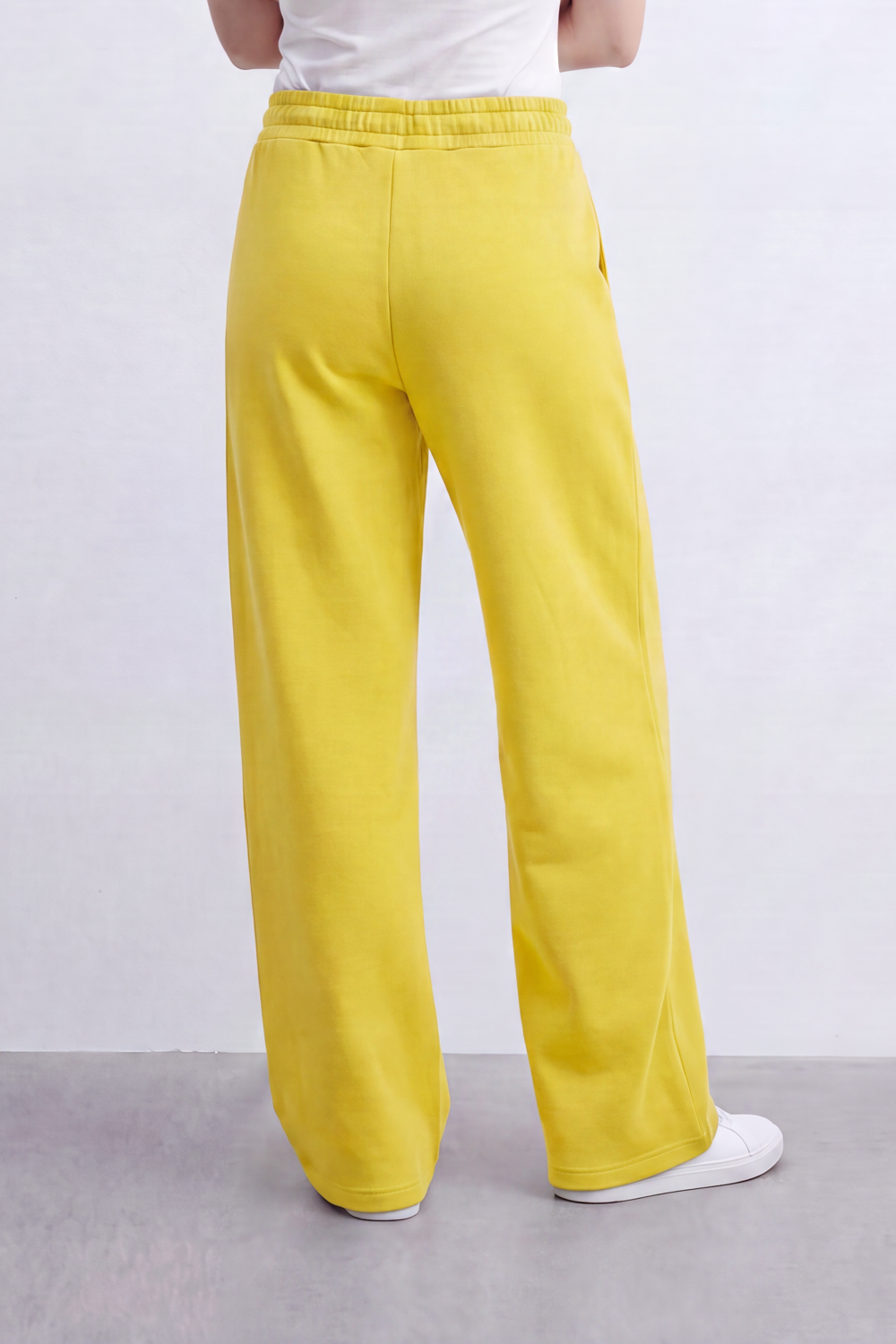 Women’s Tomato Store Air Column Wide Sweatpants Washed Plain Surface Front Seam Lines Elastic Waist Side Pockets Relaxed