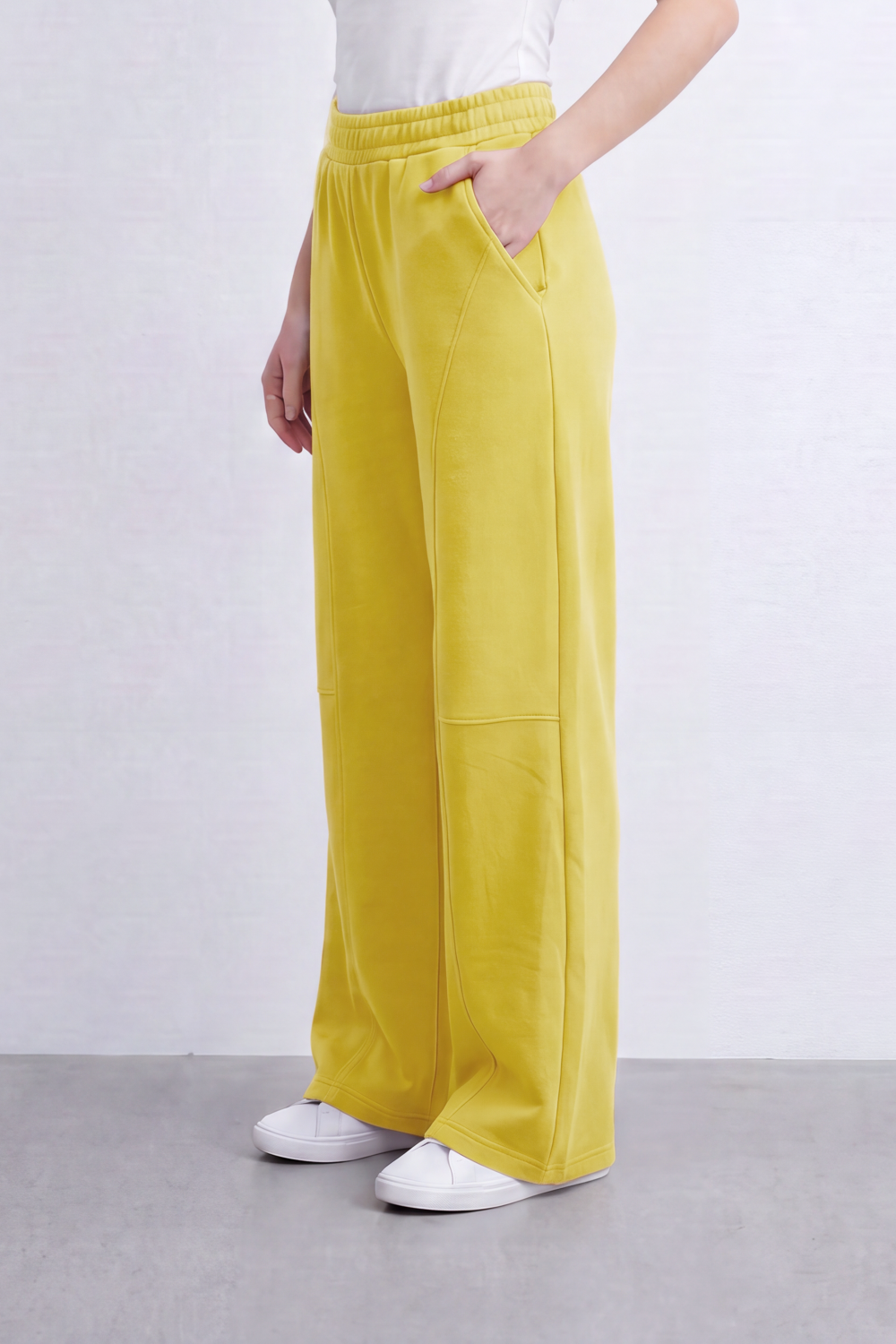 Women’s Tomato Store Air Column Wide Sweatpants Washed Plain Surface Front Seam Lines Elastic Waist Side Pockets Relaxed