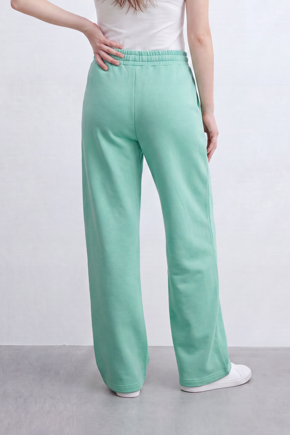 Women’s Tomato Store Air Column Wide Sweatpants Washed Plain Surface Front Seam Lines Elastic Waist Side Pockets Relaxed
