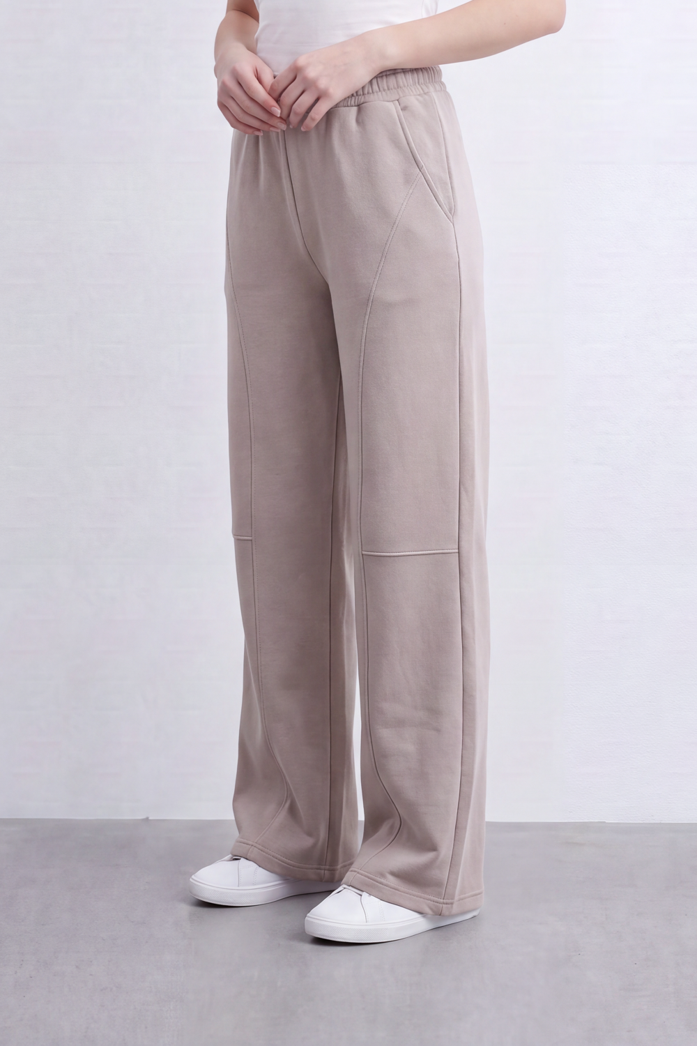 Women’s Tomato Store Air Column Wide Sweatpants Washed Plain Surface Front Seam Lines Elastic Waist Side Pockets Relaxed