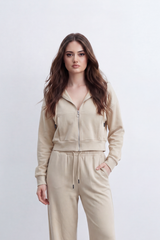 Women's Tomato Store Soft Brushed Knit Co-Ord Set Zip-Front Detail Drawstring Waist
