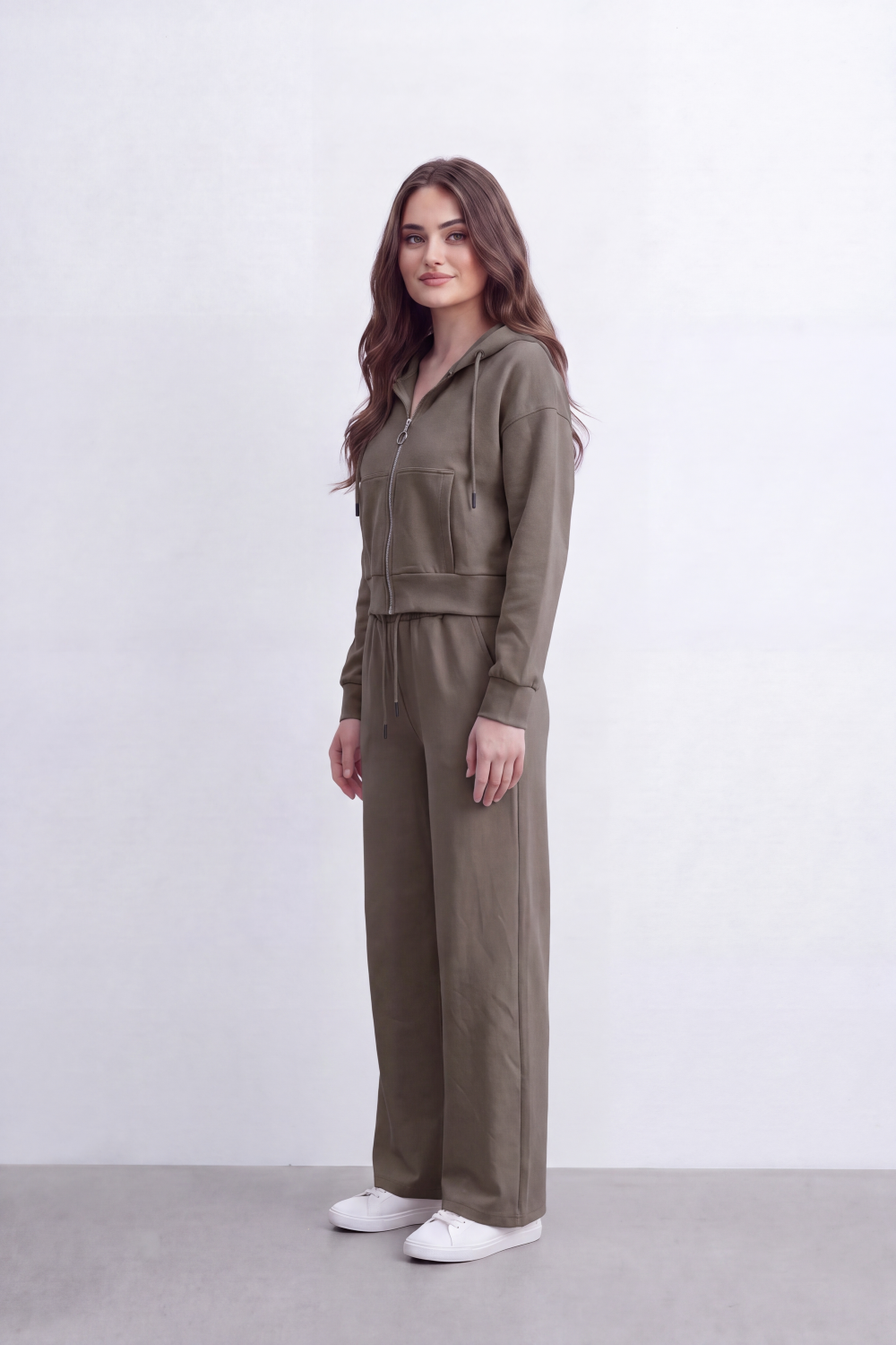 Women's Tomato Store Soft Brushed Knit Co-Ord Set Zip-Front Detail Drawstring Waist