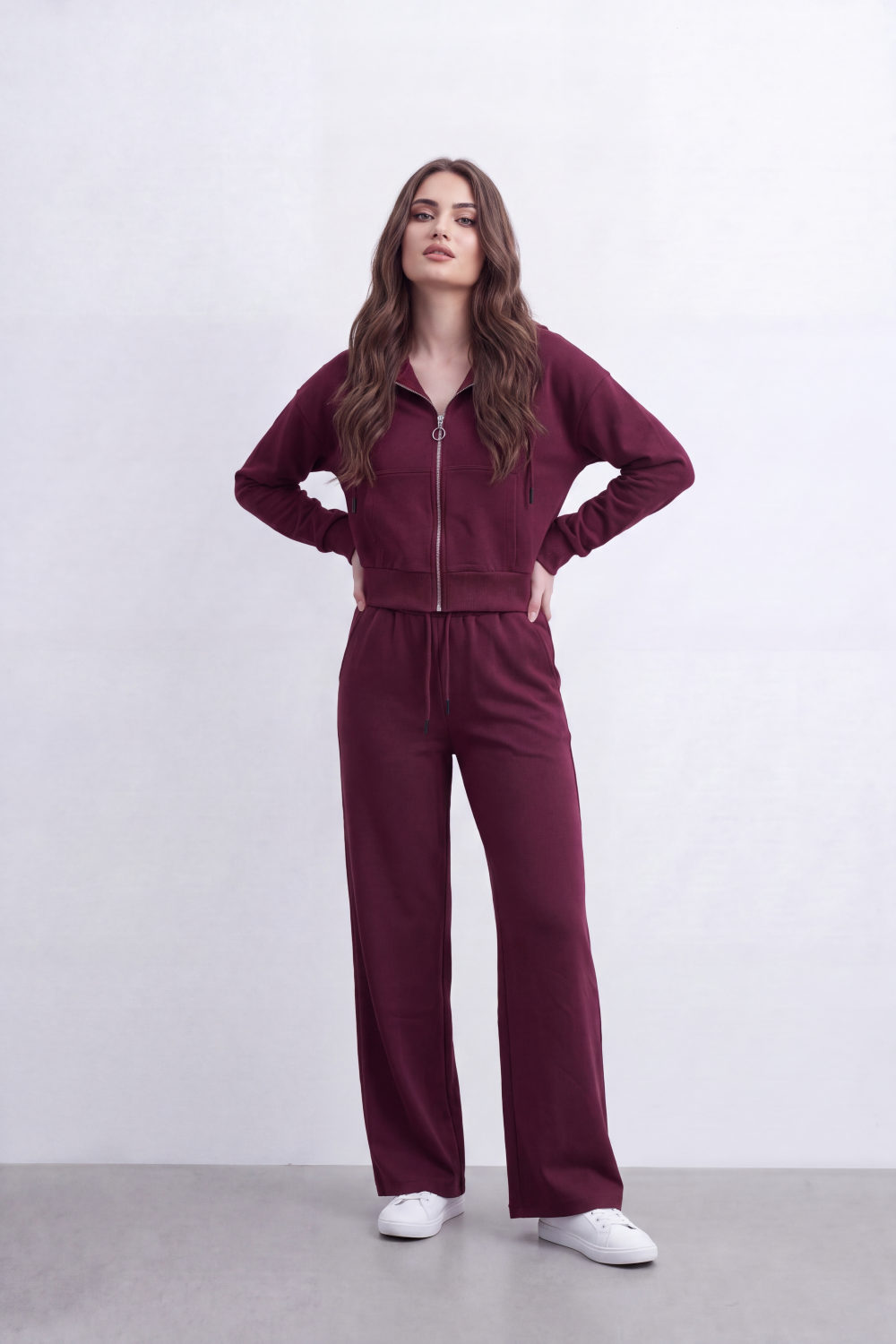 Women's Tomato Store Soft Brushed Knit Co-Ord Set Zip-Front Detail Drawstring Waist