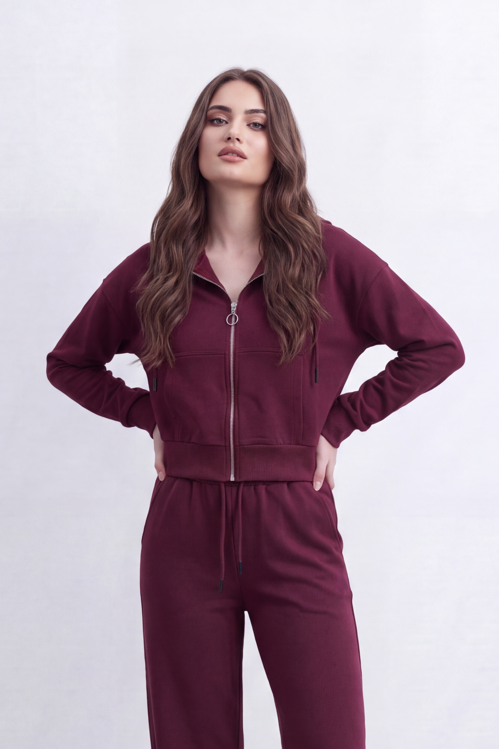 Women's Tomato Store Soft Brushed Knit Co-Ord Set Zip-Front Detail Drawstring Waist