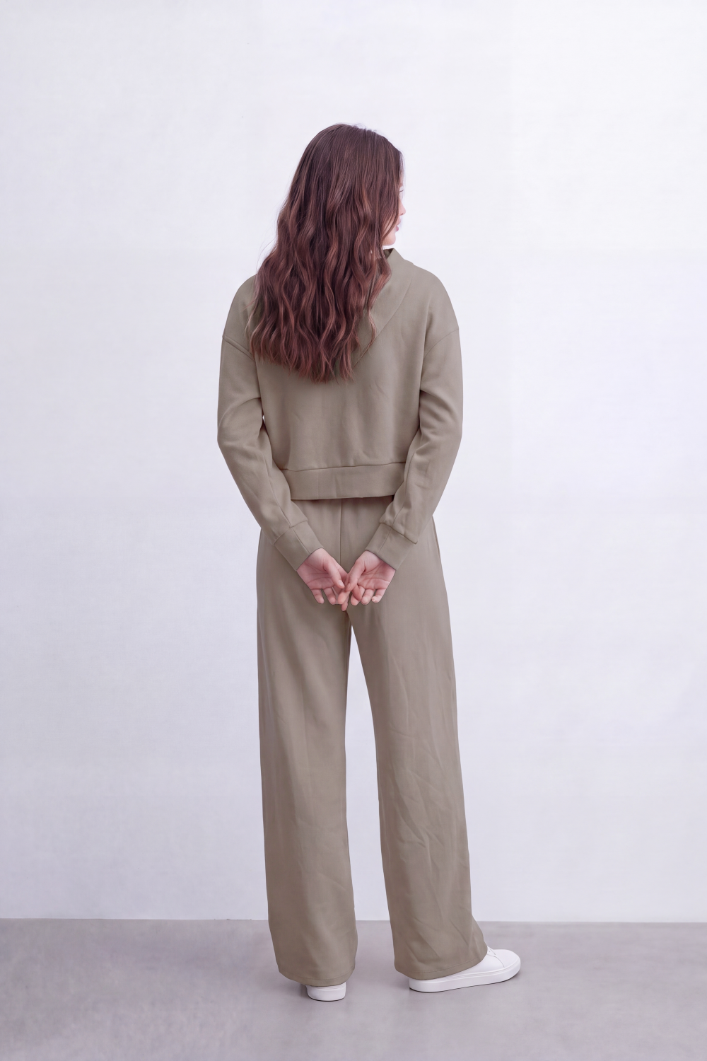 Women's Tomato Store Soft Brushed Knit Co-Ord Set Zip-Front Detail Drawstring Waist