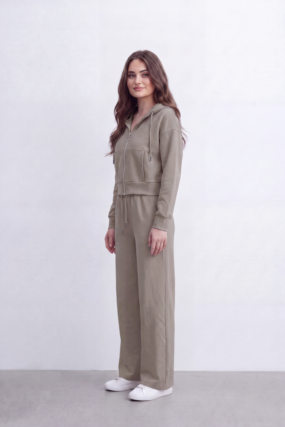 Women's Tomato Store Soft Brushed Knit Co-Ord Set Zip-Front Detail Drawstring Waist