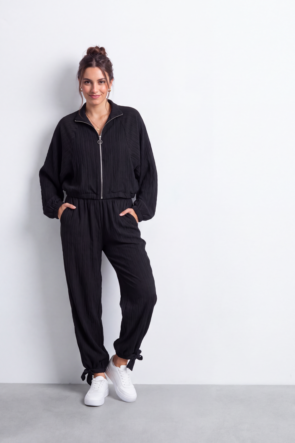 Women's Tomato Store Winter Textured Co-Ord Set Zip Front Long Sleeve Design Outfit