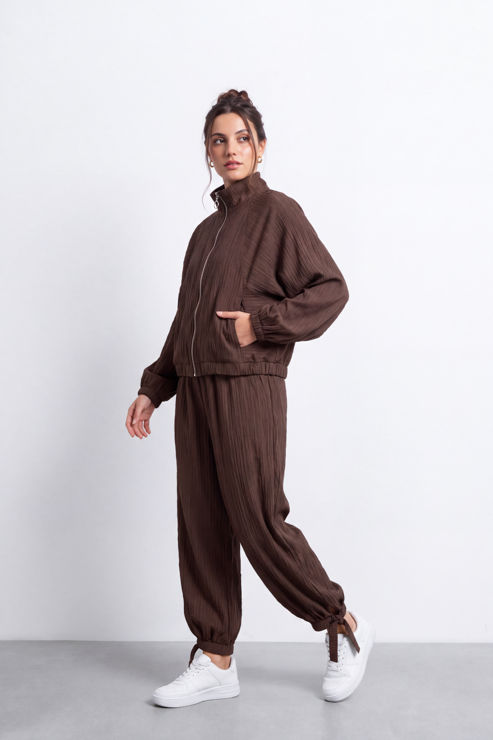 Women's Tomato Store Winter Textured Co-Ord Set Zip Front Long Sleeve Design Outfit