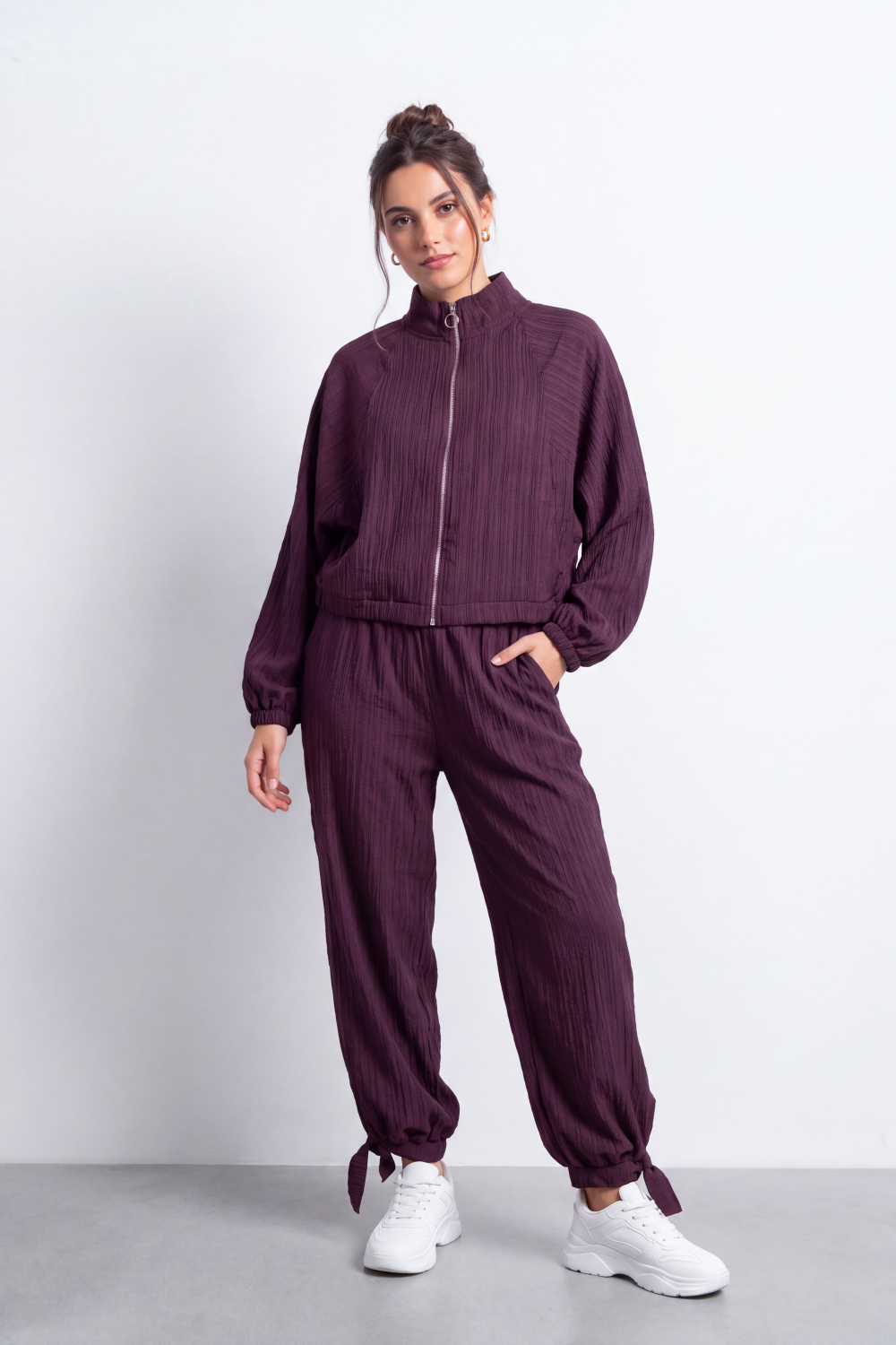 Women's Tomato Store Winter Textured Co-Ord Set Zip Front Long Sleeve Design Outfit