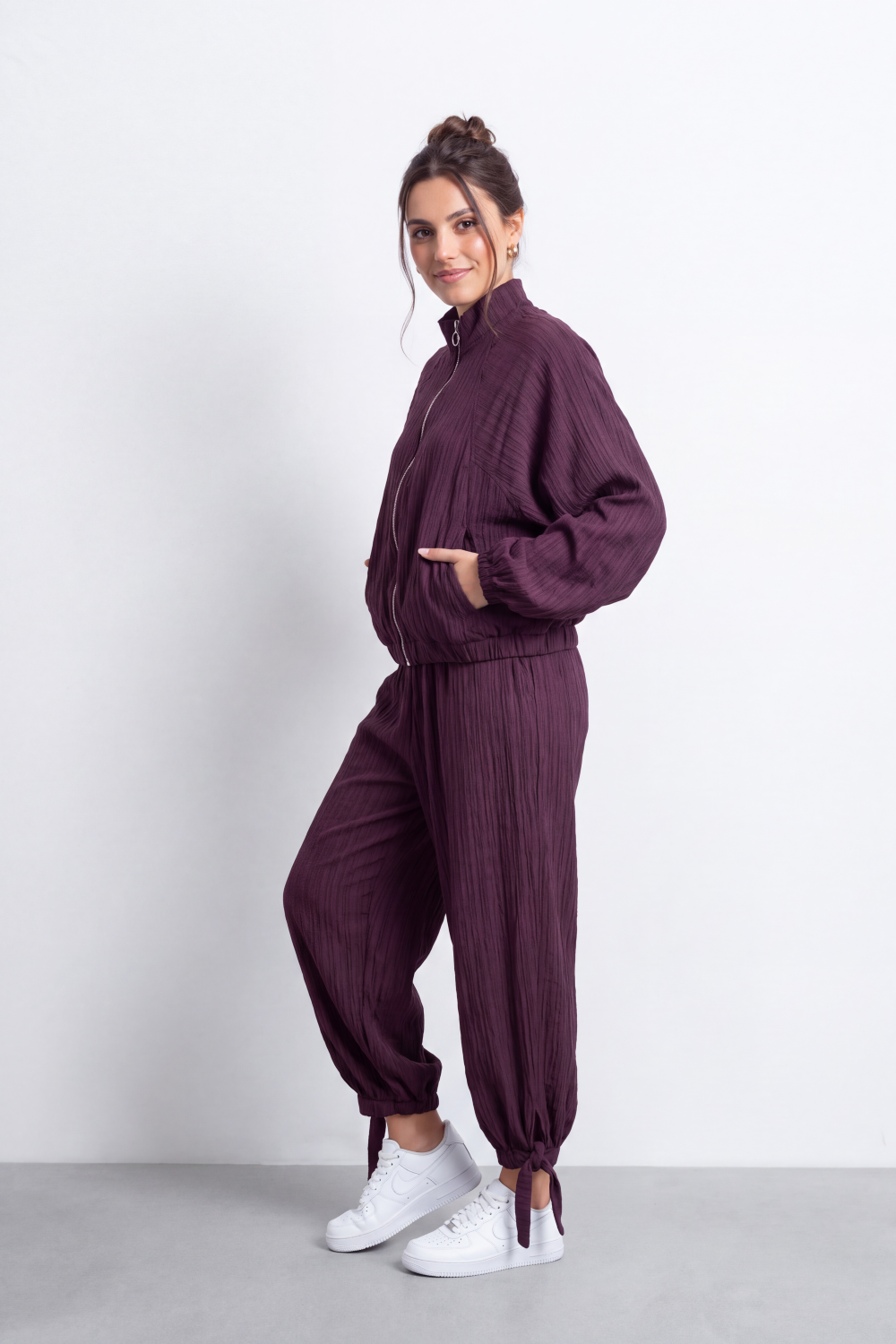 Women's Tomato Store Winter Textured Co-Ord Set Zip Front Long Sleeve Design Outfit