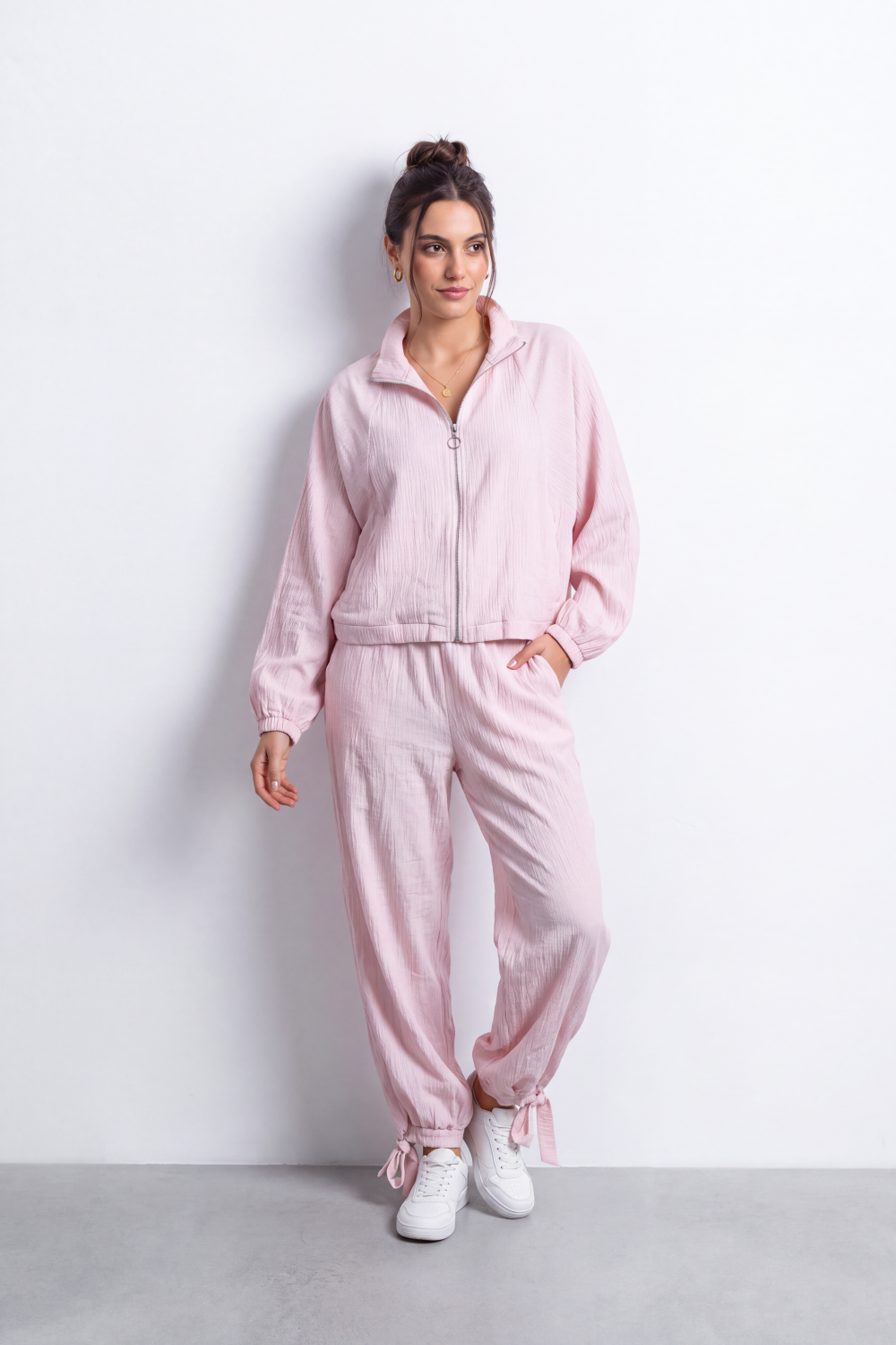 Women's Tomato Store Winter Textured Co-Ord Set Zip Front Long Sleeve Design Outfit