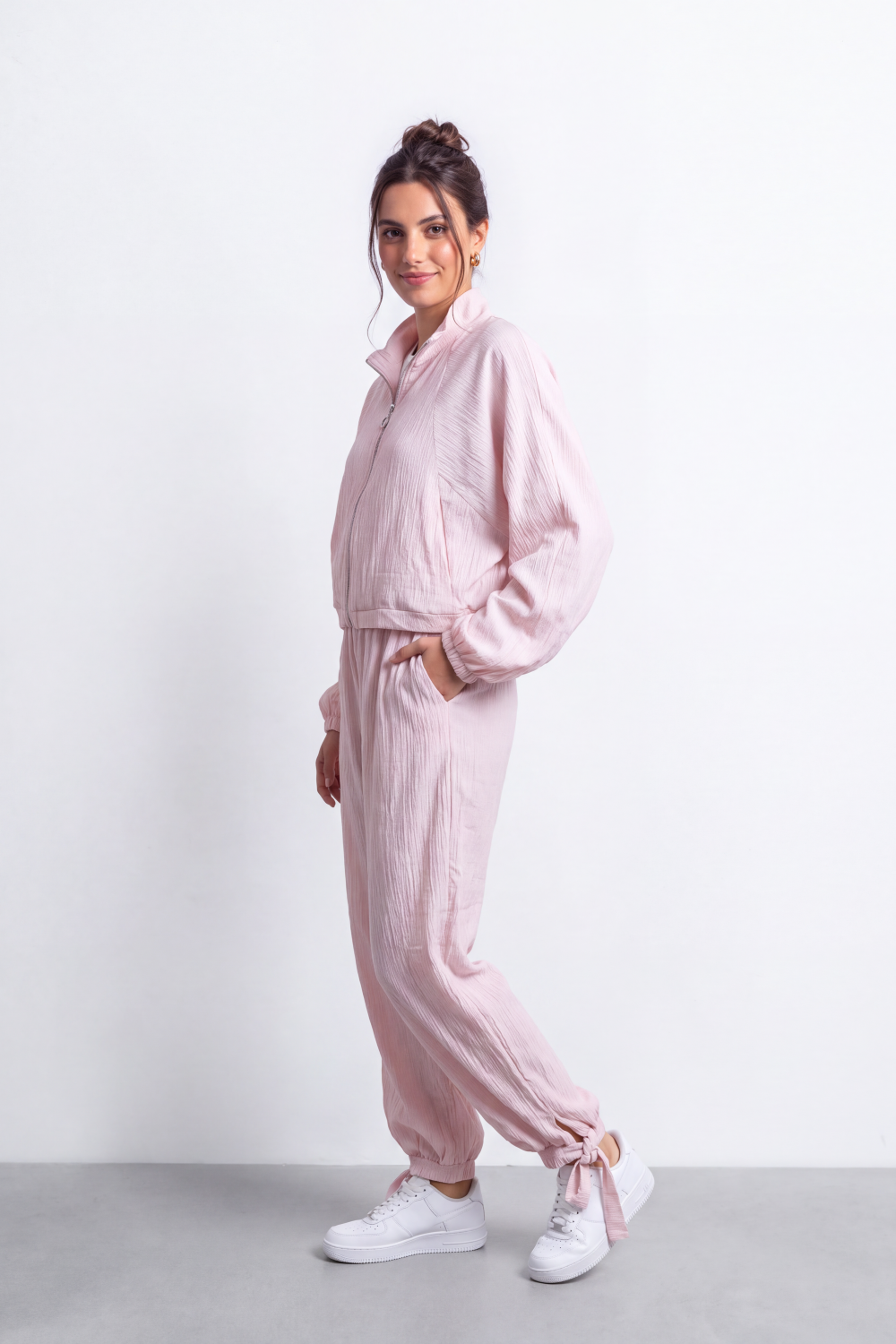 Women's Tomato Store Winter Textured Co-Ord Set Zip Front Long Sleeve Design Outfit